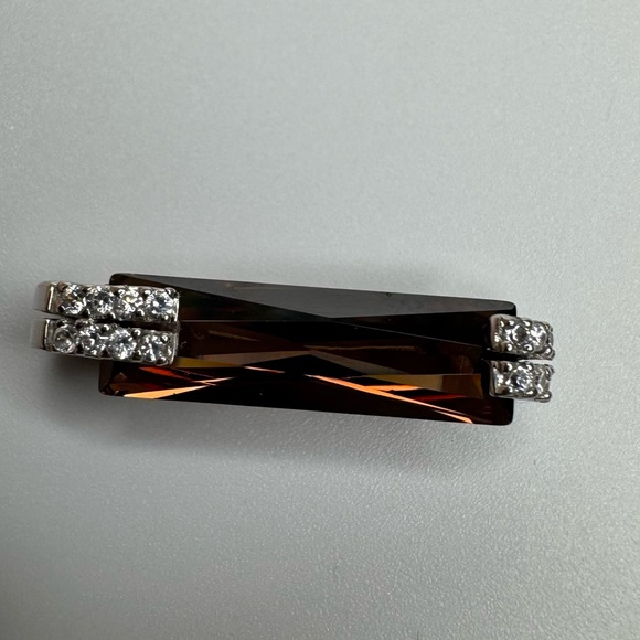 Brown Crystal Sterling Silver Pendant Smoky Glass Emerald Cut Accent Stones 925 - Picture 7 of 13